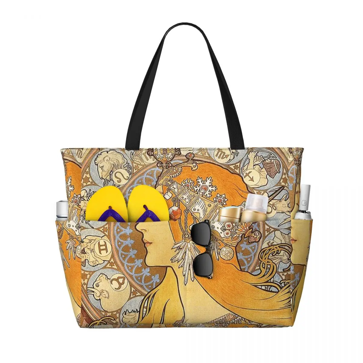 

Alphonse Mucha Zodiac Art Nouveau Woman Beach Tote Bag Sport Gym Yoga Duffle Large Tote Bag Women Travel Bag Fitness bag
