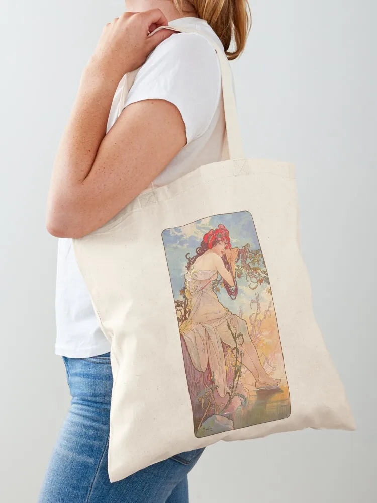 

Alphonse Mucha - Summer Tote Bag Canvas shoulder bag Women's beach bags tote bags cloth bags foldable reusable bag
