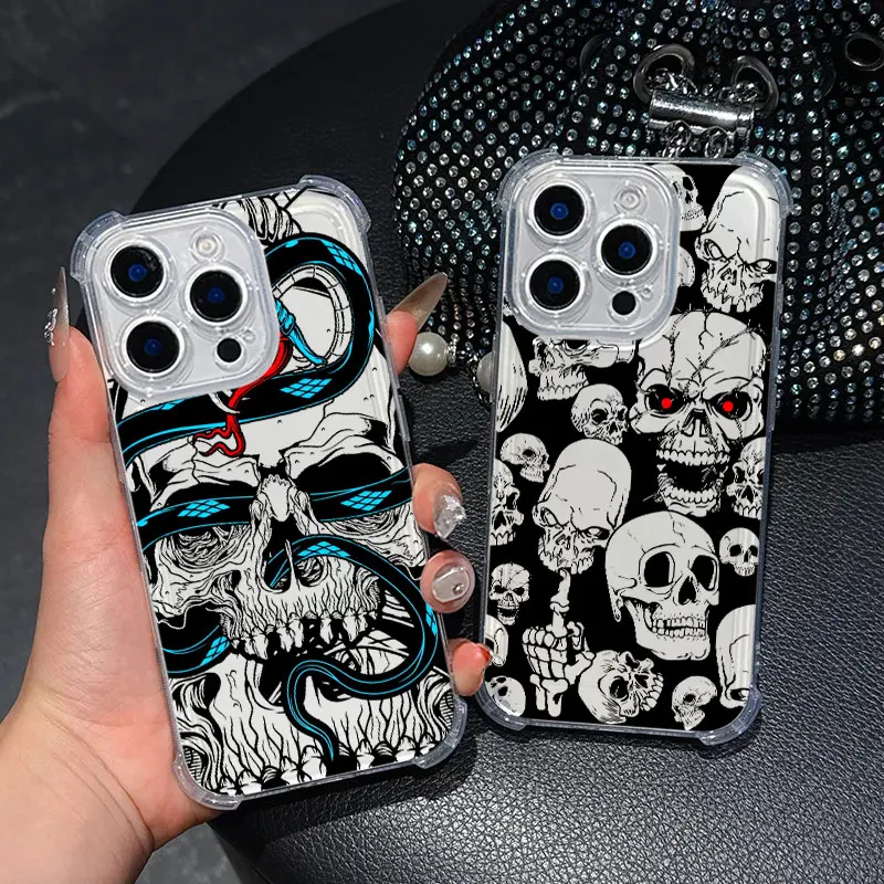Fashion Black Skull Bone Case For Samsung Galaxy A17 A37 A57 A07 A56 A26 A36 A06 A16 A55 A35 A25 A15 A05 A54 A52 A34 Clear Cover