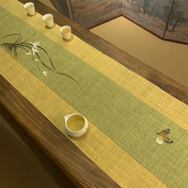 Hand Drawn Waterproof Tea Mat Hemp Pattern Japanese Zen Table Flag Home Tea Table Tablecloth Cotton Hemp Tea Accessories ZG908