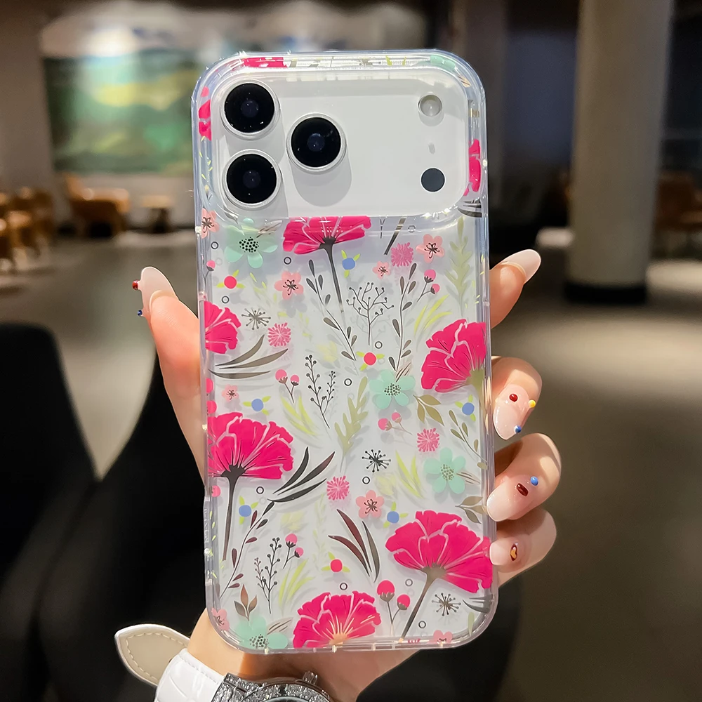 Luxuriöse Handyhülle mit Blumenmuster für iPhone 18 17 Air 16 15 14 13 12 11 Pro Max 16E, stoßfeste, harte Acryl-Rückseite – Detail 11