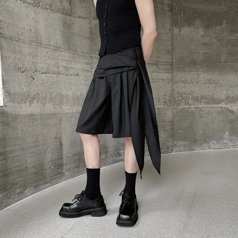 

Мужские прямые брюки-шорты K Knight с асимметричным дизайном, модные, имитация двухслойных, из пяти частей, повседневные, летние