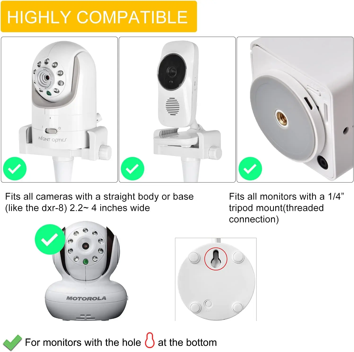 Universal Baby Monitor Mount for Cribs and Furniture, Flexible Camera Holder with Sturdy Design