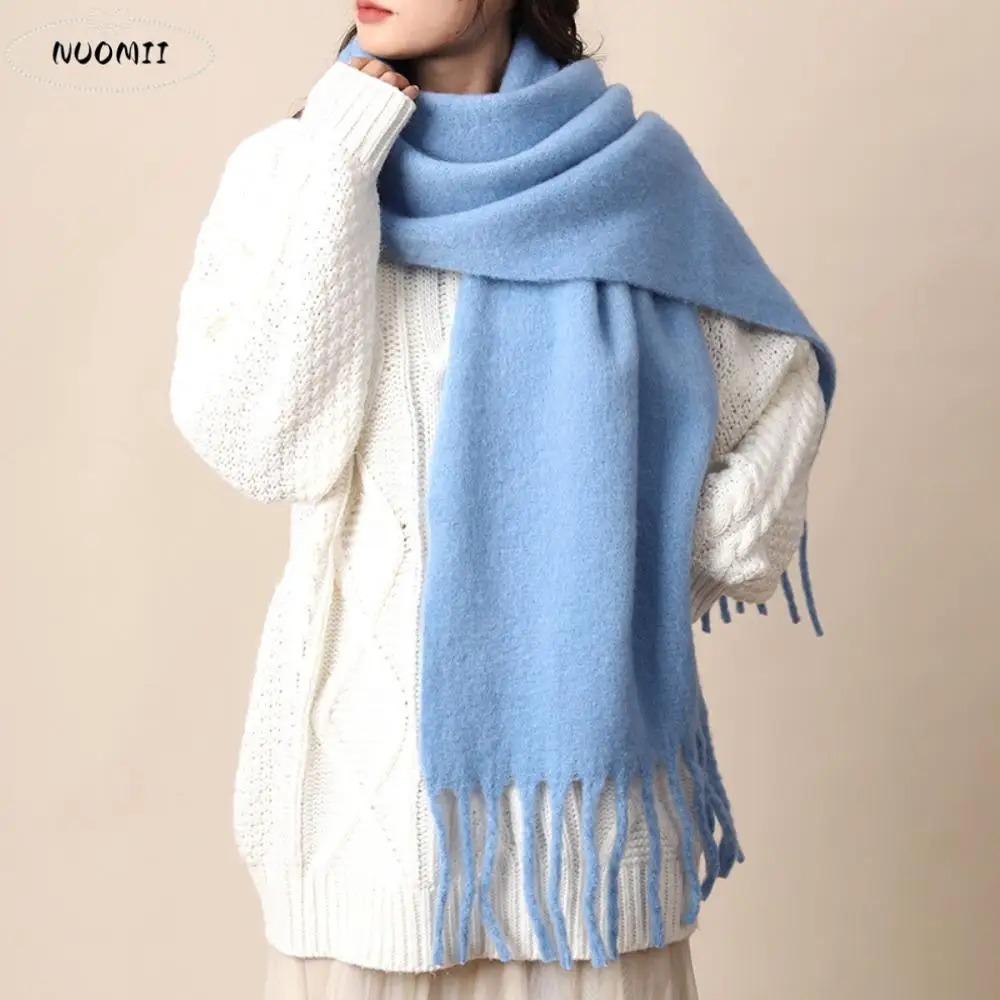 

Элегантный мохеровый зимний шерстяной шарф, плюшевые утепленные зимние кашемировые шарфы, теплая длинная шаль с кисточками, осень-зима