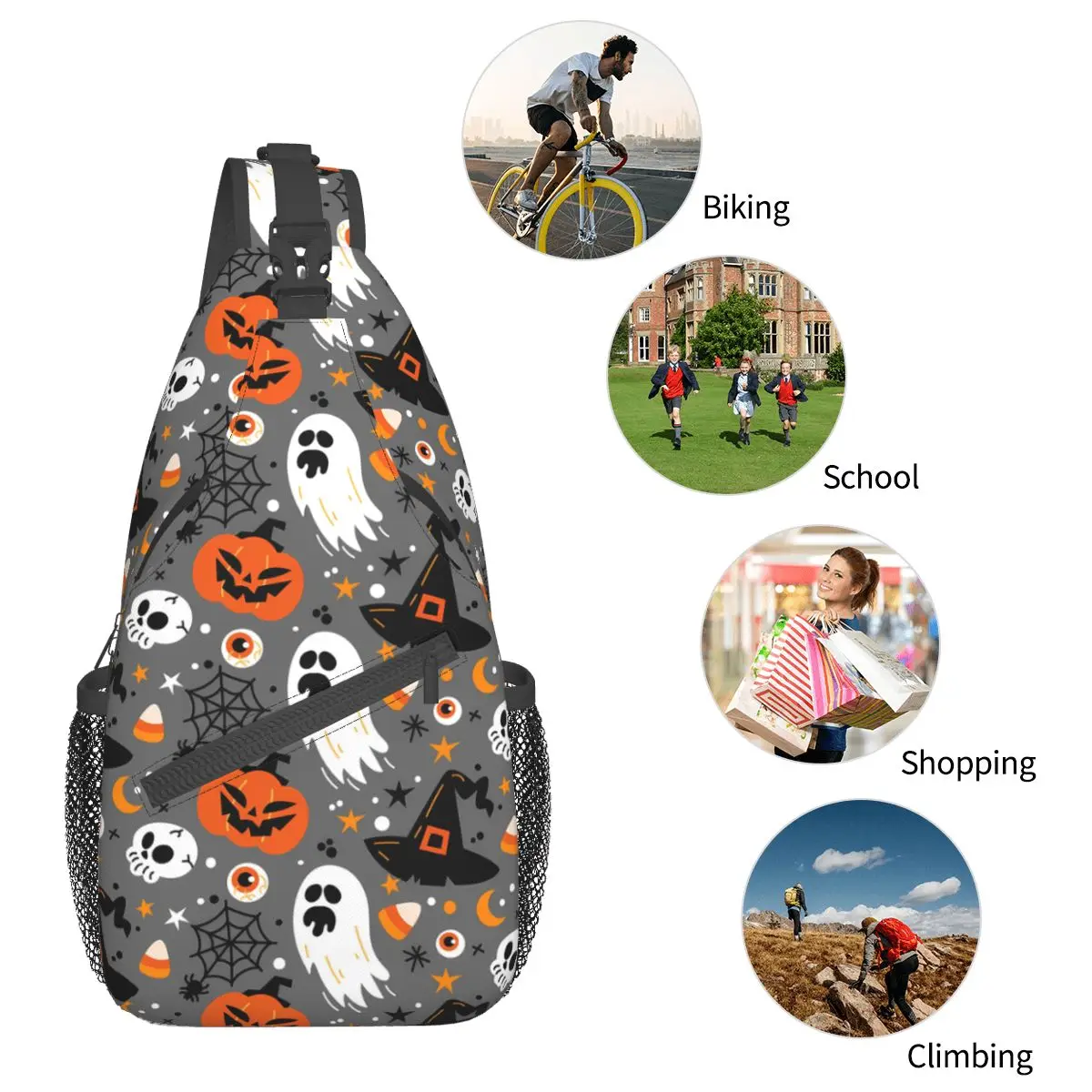 Witch Spider Web Crossbody Chest Bags Halloween Pockets Travel Pack Messenger Sports Teens Shoulder Bag Unisex