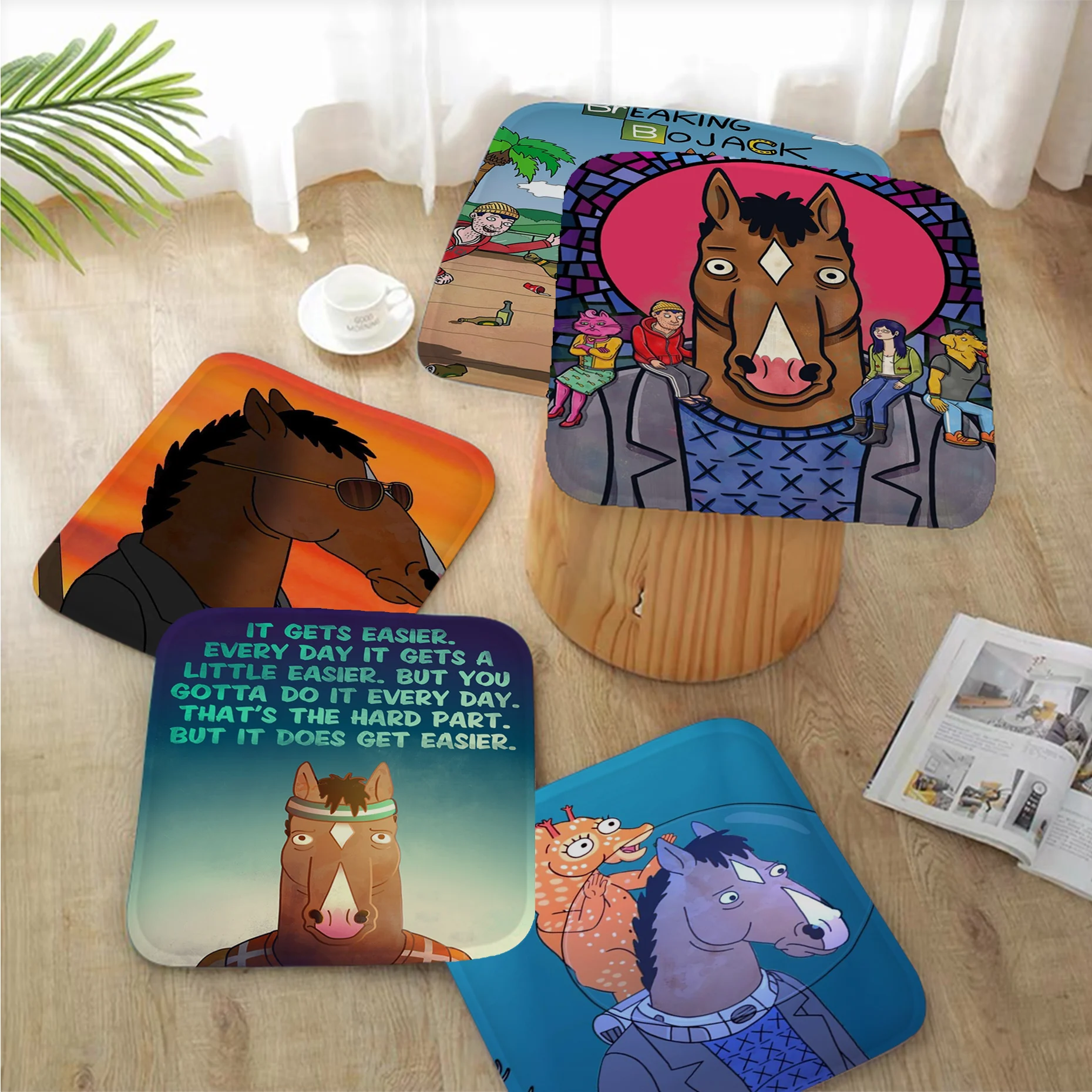 B-BoJack Anime Horseman Cushion Mat Square Dining Chair Cushion Circular Decoration Seat For Office Desk Chair Mat Pad