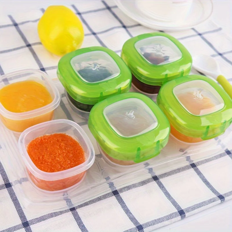 Set of 4/6 Mini Baby Food Freezer Containers, Fresh-Keeping Grid, Baby Snack Storage Boxes with Portable Lids