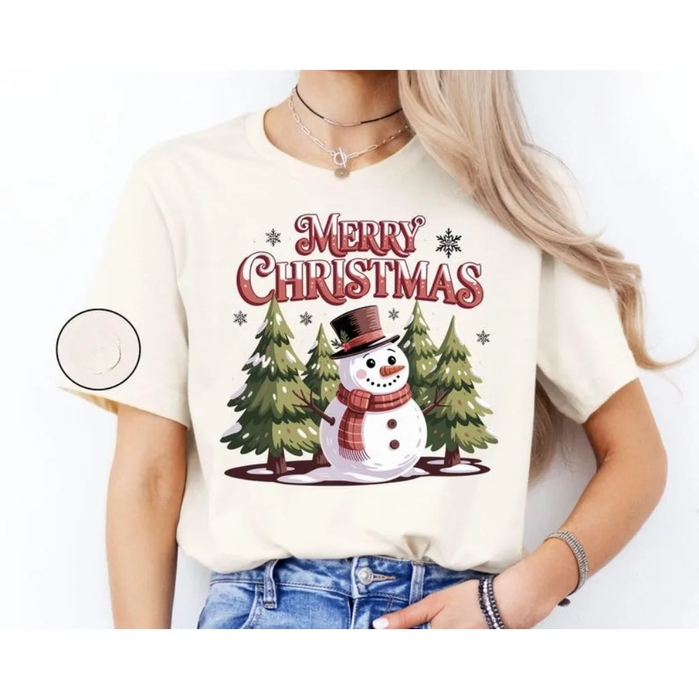 

Snowman and Christmas Tree Shirt Cute Snowman Shirt Christmas Tree T-shirt Winter Holiday Tops Harajuku Aesthetic Clothes