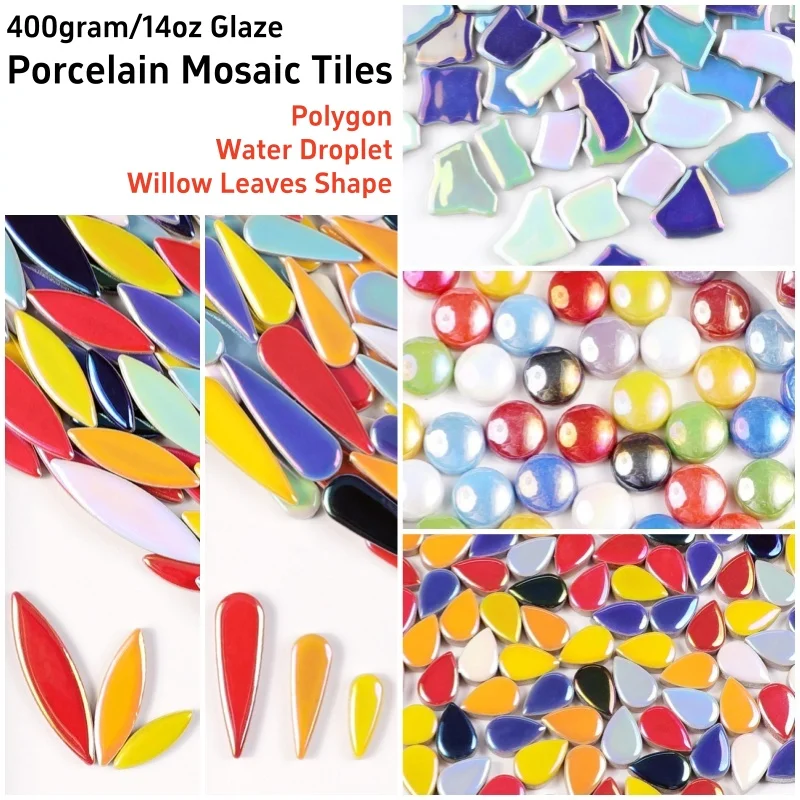 

400gram/14oz Glaze Porcelain Mosaic Tiles Water Droplet Shape/Willow Leaves Shape/Polygon Ceramic Tile Glass Round Mosaic Tiles