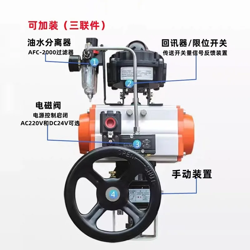 Pneumatic Butterfly Valve Ball Valve Actuator Triple Cylinder Valve Regulator AT/GT Head Single/Double Acting Square Shaft