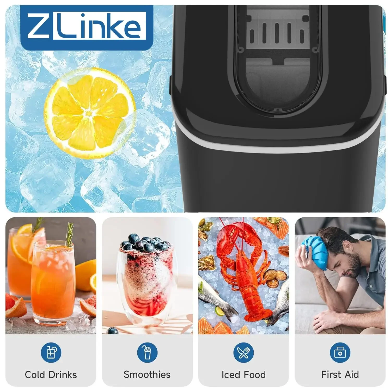 Ice Maker Machine 6 Mins Fast Ice, Countertop Ice Maker 26.5lbs/24Hrs Daily Production, Self-Cleaning Ice Maker Machine with Ice