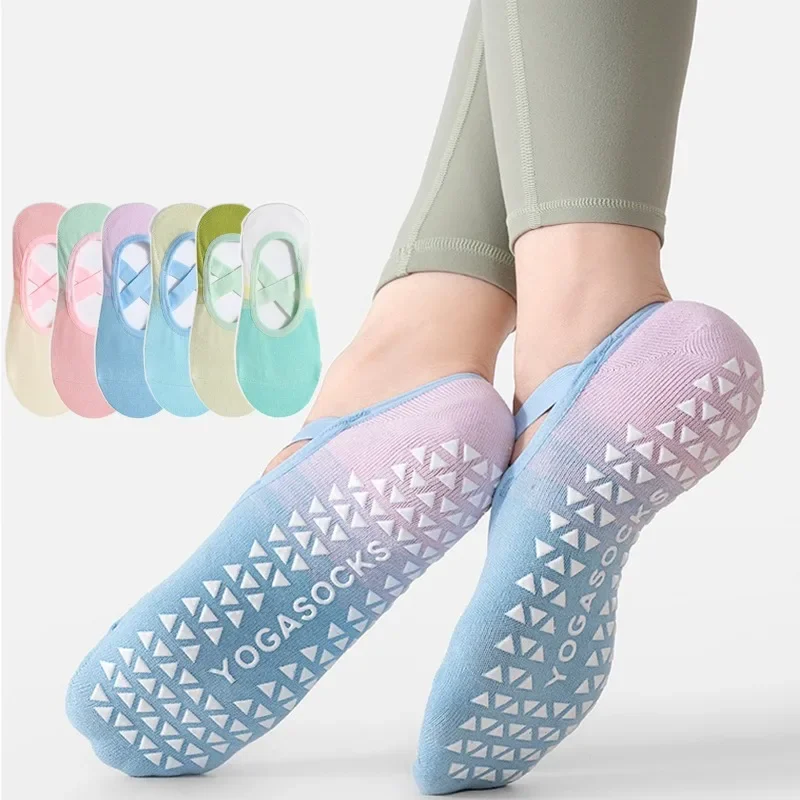 1/6 Pairs Summer New Shallow Mouth Color Gradient Yoga Socks Fitness Dancing Non Slip Breathable Silicone Sports Women's Socks