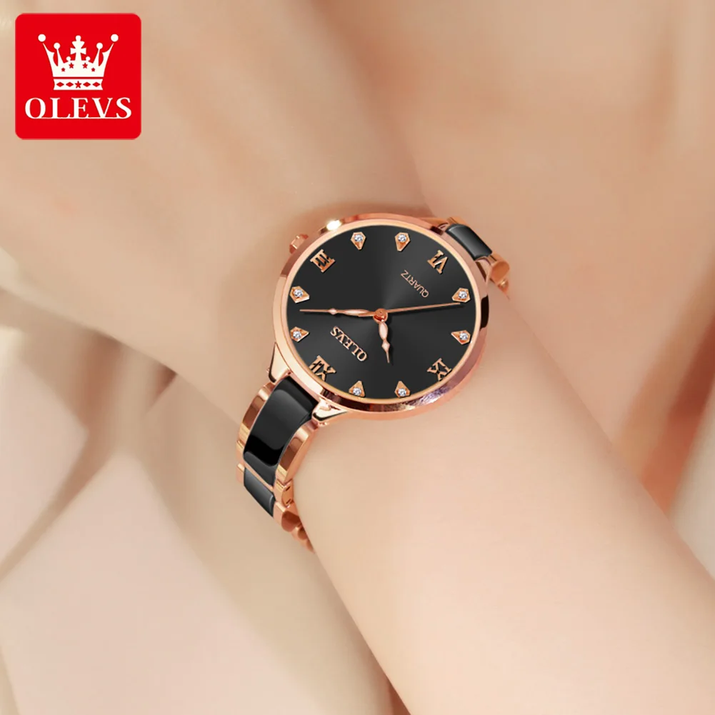 OLEVS Ceramic Dress Women Watch Luxury Rose Gold Ladies Wristwatch Gifts Japan Imports Quartz Movement Watches Relogio Feminino view 4