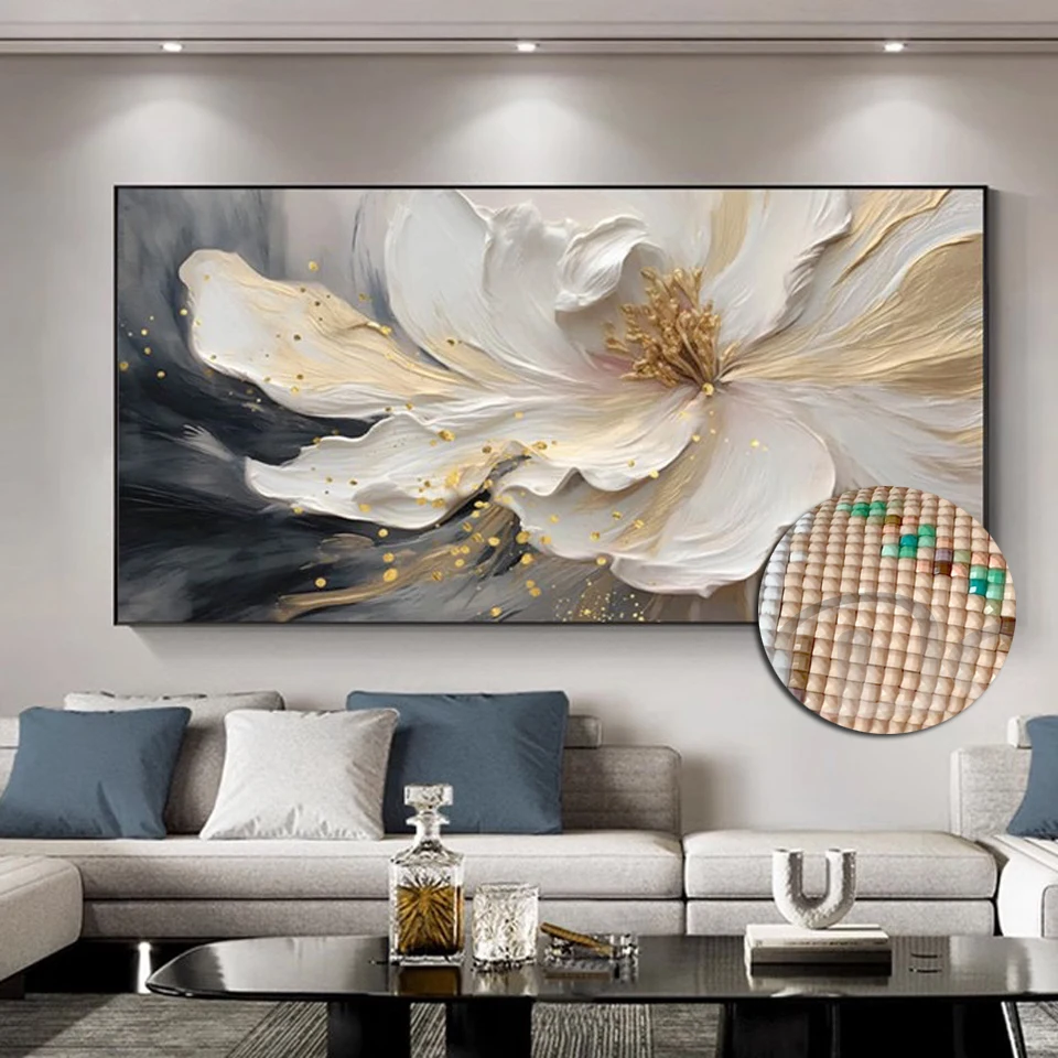 

White Flowers Diy 5d Diamond Painting Cross Stitch Kits Diamond Embroidery Still Life Plant 3d Large Art