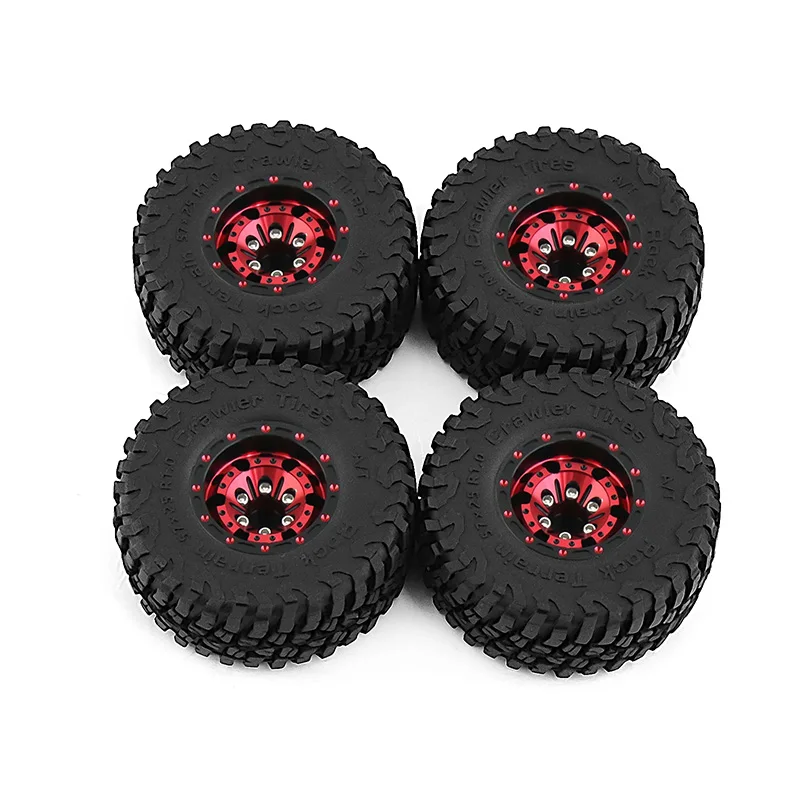 RC Car 4pcs Metal 1.0 Beadlock Wheel Rim Rubber Tire Set for 1/18 1/24 RC Crawler Axial SCX24 TRX4M FCX24 Upgrade Parts