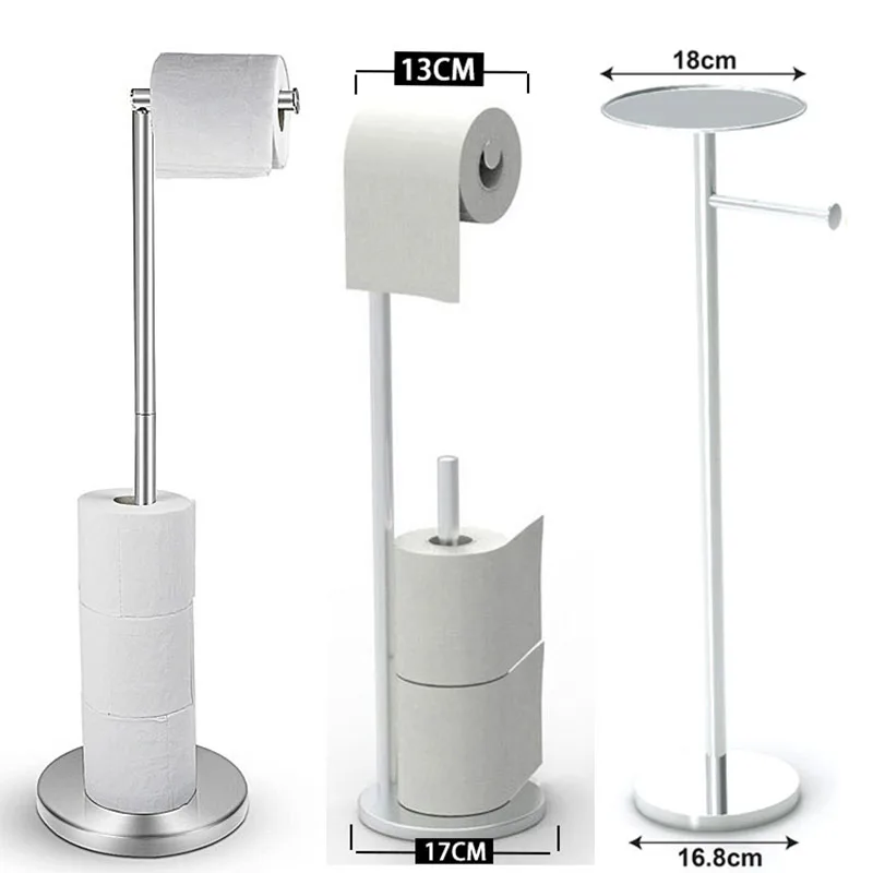 Stainless Steel Floor Standing Toilet Paper Towel Roll Holder Free Standing Stable Household Storage Rack Bathroom Kitchen