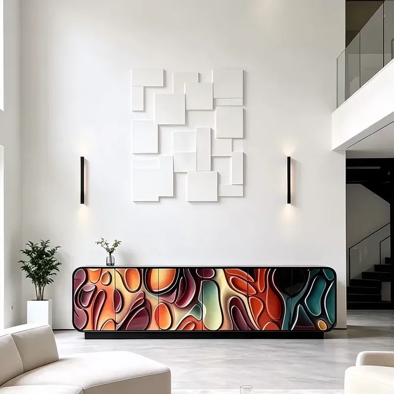 Art Painted TV Cabinet Italian Modern High End Floor Standing Media Console Storage Furniture for Living Room Home Decor