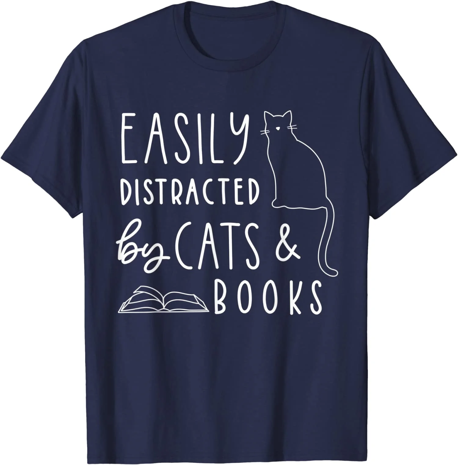 Easily-Distracted Cats And Books Funny Cat Lovers Gift Unisex T-Shirt S-5XL