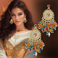 Boho Crystal Drop Earrings Indian Bollywood Style Rhinestone Elegant Vintage Jewelry Women Gift Colorful Fashion Accessories