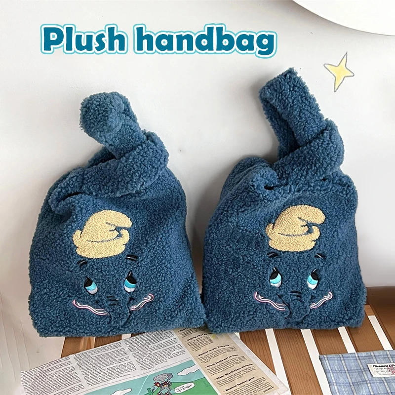 Cartoon Blue Elephant Plush Shoulder Bag Cute Stuffed Handbag Female Autumn Winter Tote Bags Shopper Bags Wrist Bags