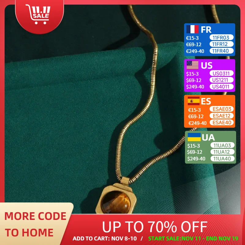 

Vintage Jewelry Wedding Pendant Necklace Gold Color Square Tiger Eye Natural Stone Chains For Woman Accessories Gift Trends 2025