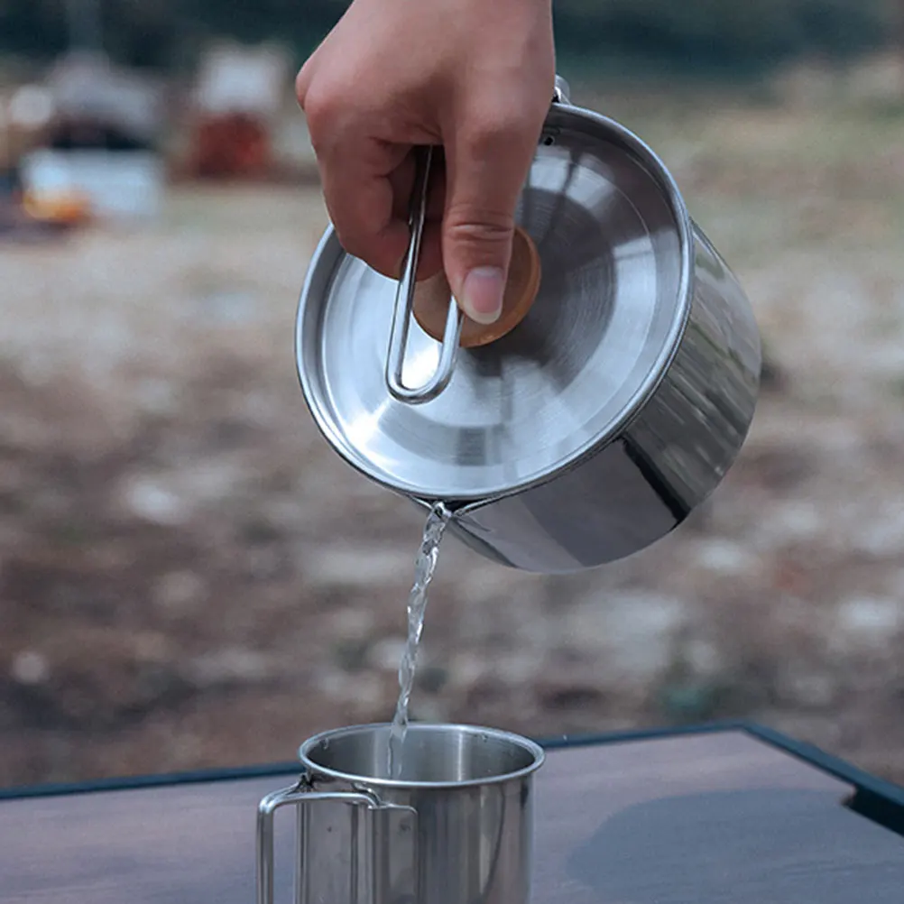

Portable Camping Cookware Set Stainless Steel Outdoor Kettle Cooking Pots for Picnic Hiking BBQ Easy Clean Non Slip Wear