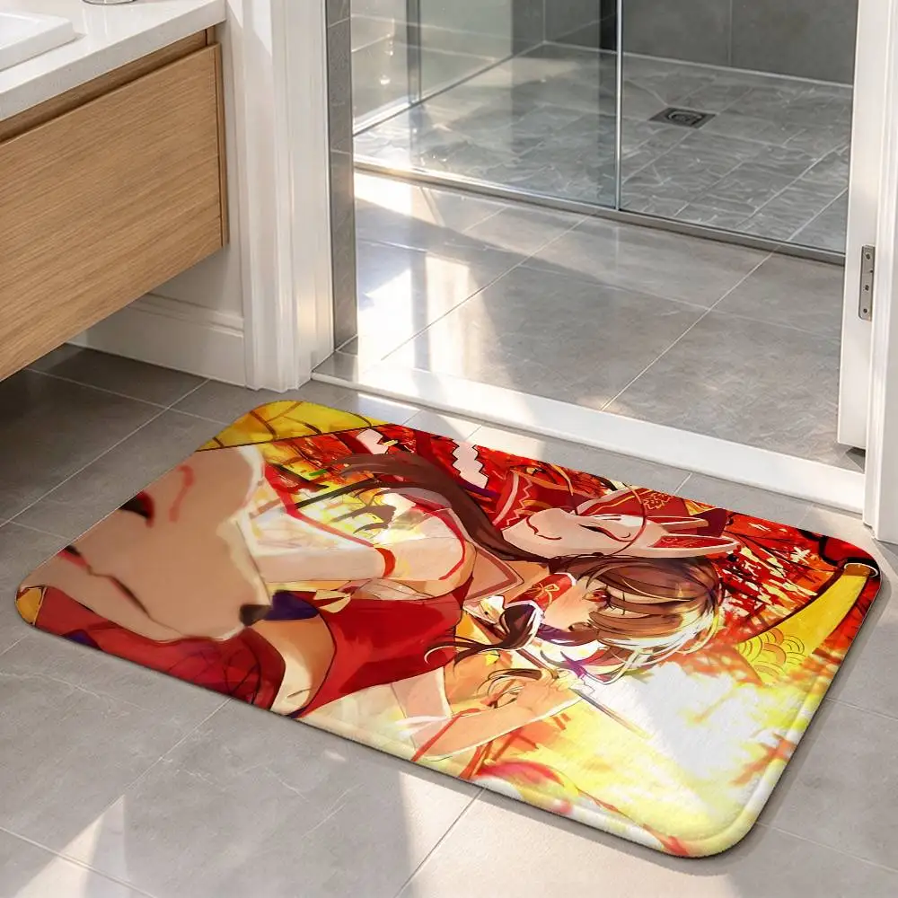 Game Touhou R-Reimu H-Hakurei Short Plush Bathroom Door Mat, Hallway Decor Rug, Home Entry Welcome Floor Mat