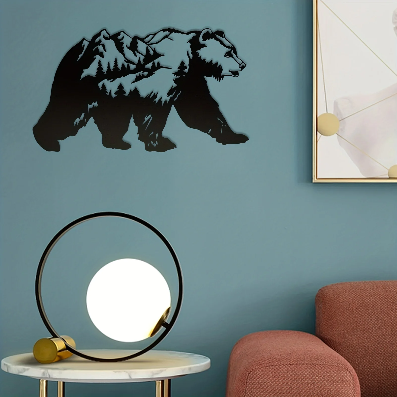 Bear And Forest Metal Wall Art Decor, Modern Art Wall Decorations, Suitable for Bedroom, Office, Farmhouse Fence Decorations