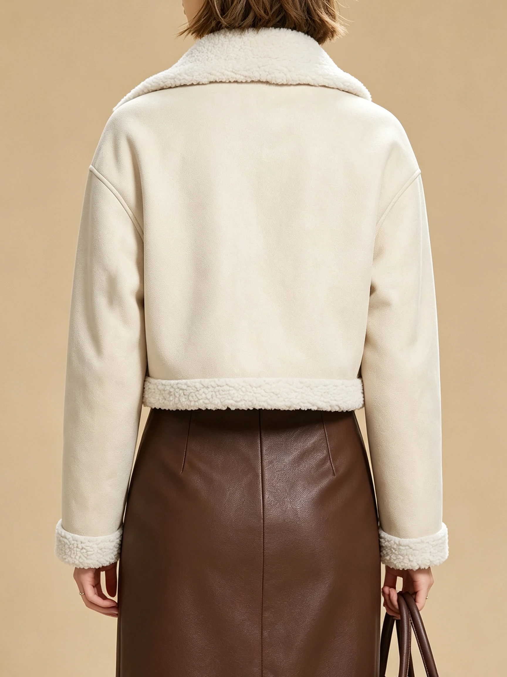 Damen Einfarbiger Mantel mit Kragen und Asymmetrischem Design, Reißverschluss, Kurze Länge, Herbst-Winter-Musikfestival-Jacke Neu 2026 – Detail 8