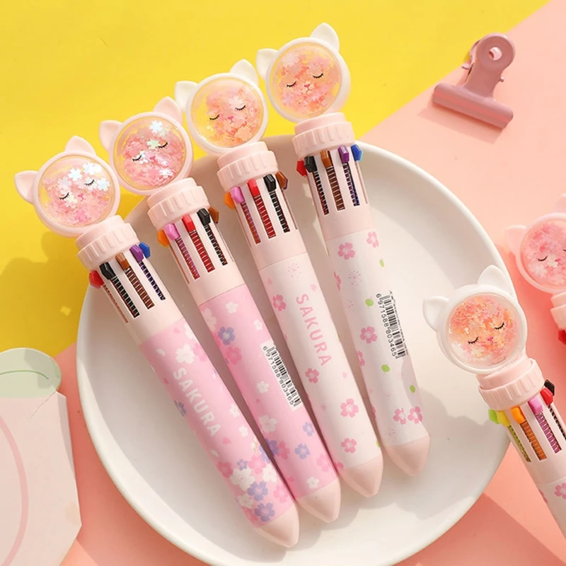 K1AA 10 in1 بلينغ عيد الميلاد قابل للسحب قلم حبر جاف للطفل طالب العودة إلى المدرسة هدية