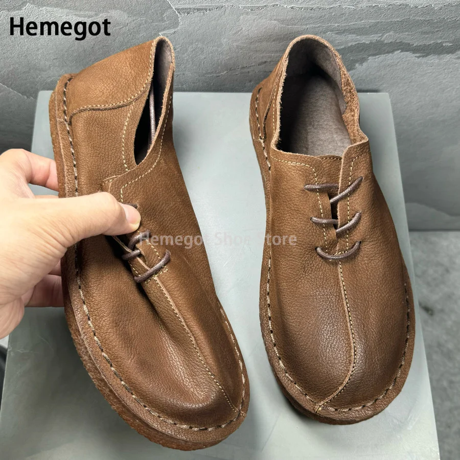 Summer Breathable Cowhide Men\'s Casual Shoes Vintage Handmade Leather Shoes Solid Cowhide Soles Wide Foot Big Head Leather Shoes