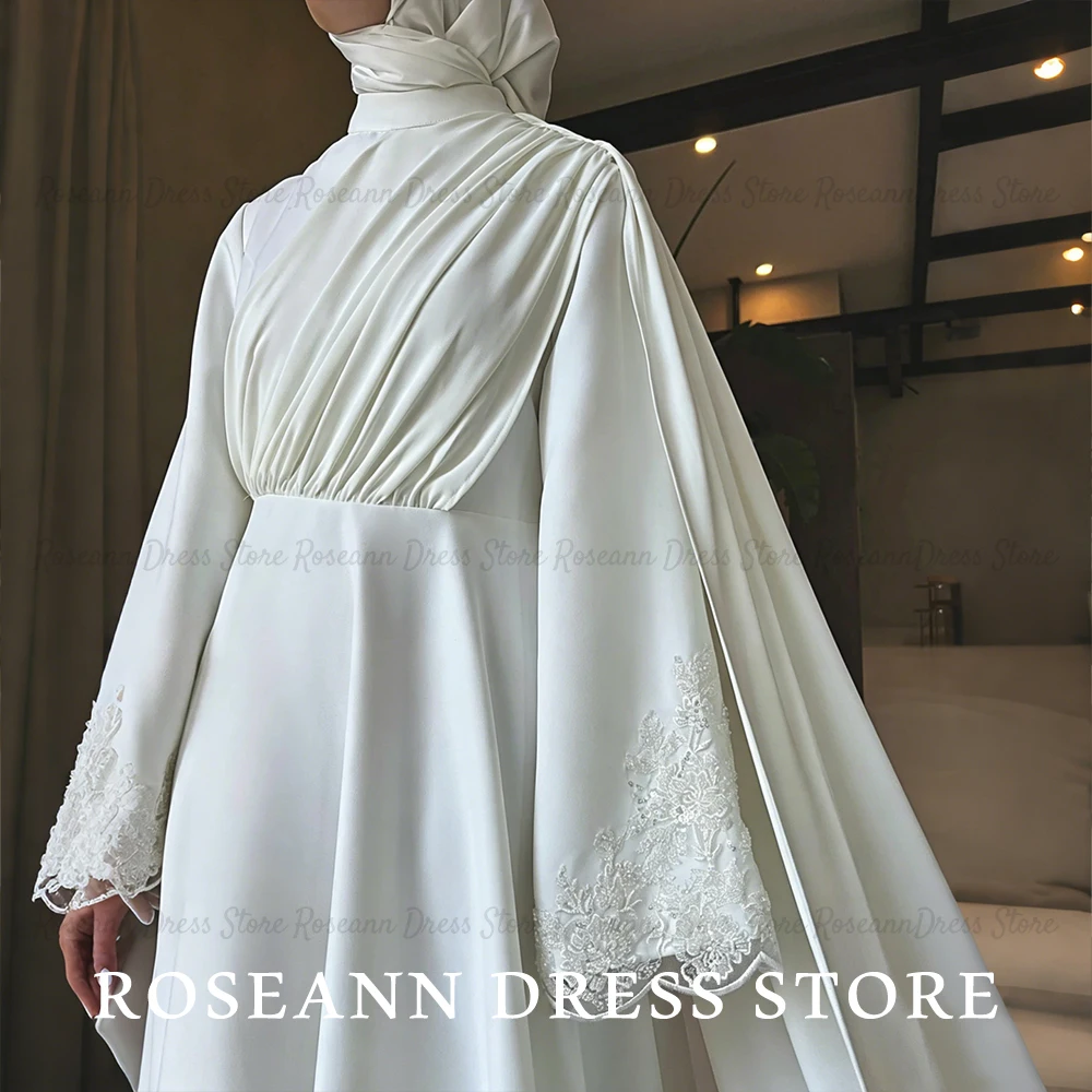 Roseann Wedding Dress Modest Muslim Cape Lace Bell Sleeves Train Islamic Full Coverage Bride Dress vestido de novia Customized