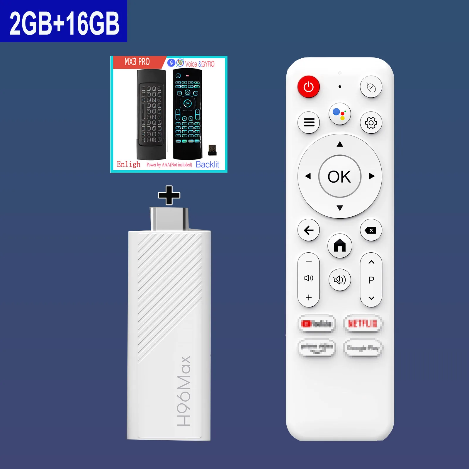 H96 MAX Android TV Stick Allwinner H313 met 2.4G Wifi 5G Wifi6 Dual Merk 8GB 16GB 4K 3D HDR Goole Voice Afstandsbediening DC 5V 2A - afbeelding 1