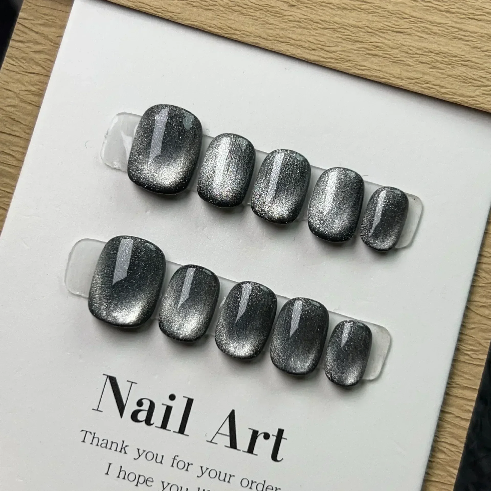 

10Pcs Short Handmade Press on Nails Black Cat Eye Fake Nails Wearable Stick-on Nails False Nail Uñas Postizas Накладные Ногти