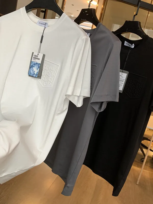 Camiseta de Manga Corta con Cuello Redondo de Algodón Pima y Amoníaco Líquido Importado para Hombre, Estilo Casual de Alta Ga...