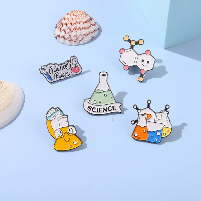 Cute Science Enamel Pin Molecular Formula Conical Flask Brooch Lapel Pins Jewelry Accessories Backpack Gift for Friend Wholesale