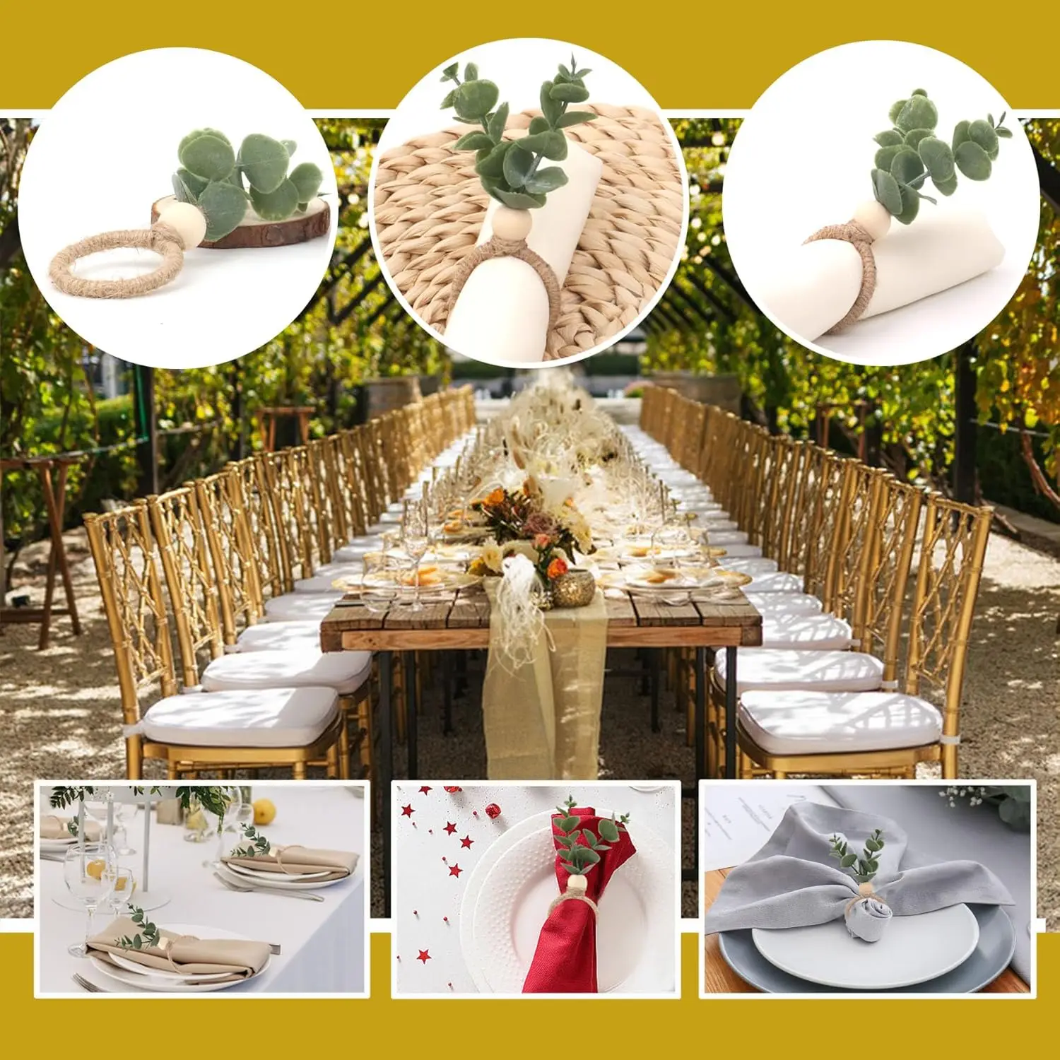 1-30PCS Napkin Rings Stylish Faux Eucalyptus Leaf Durable Table Ornament Set for Wedding Party Outdoor Festive Celebrations Home
