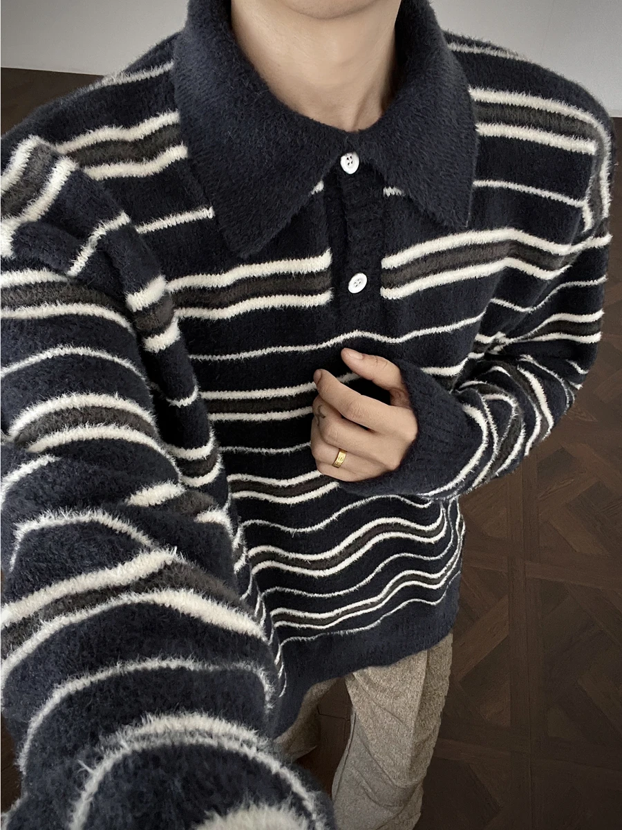 

Soft Striped Knitted Loose Fit Ne Sweater for Men Casual Winter Faion Retro American Sle Ciwalk Home Campus Date