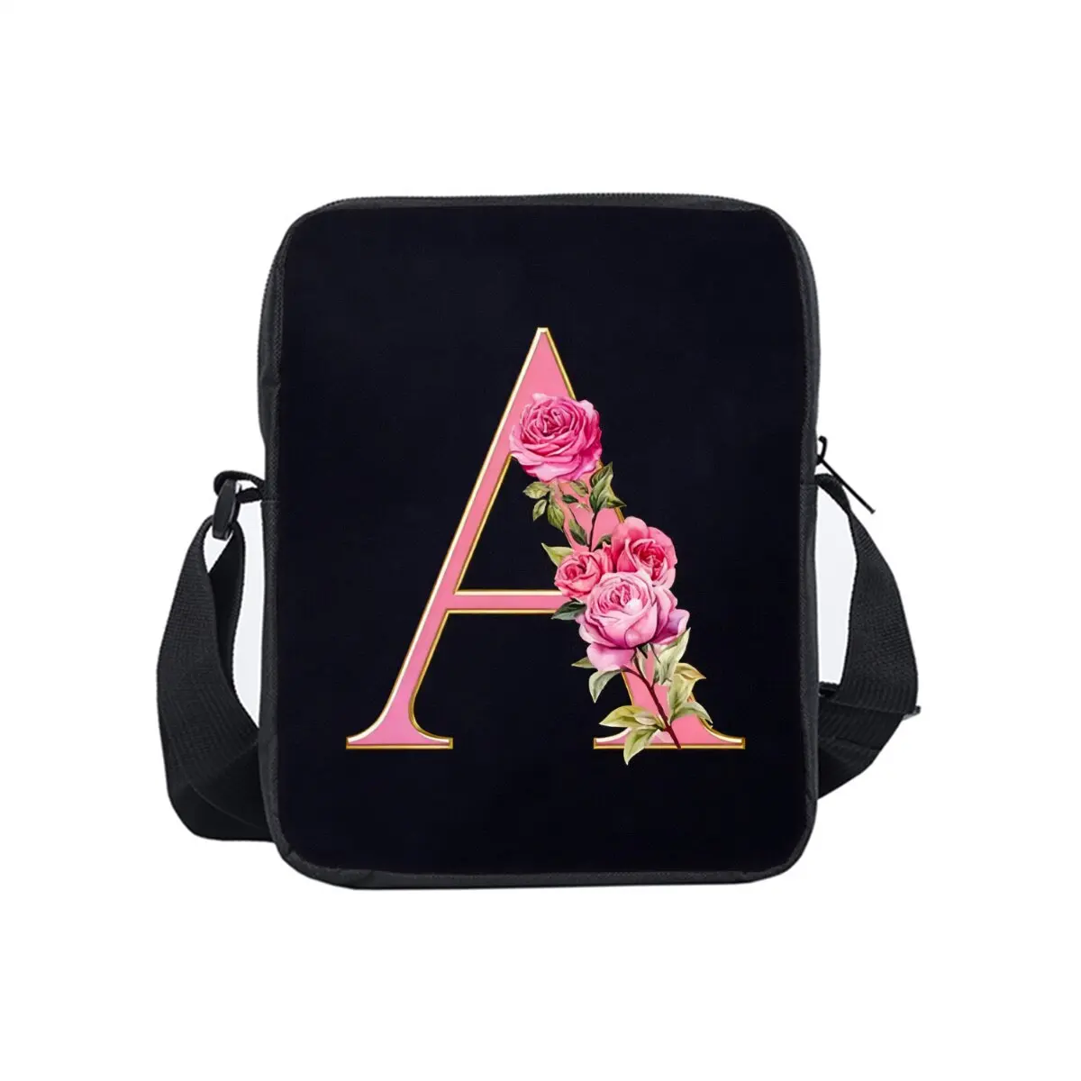 Flower Letters Single Sided Messenger Bag for Boy/Girls Children Best Gifts 2D Flat Cartoon Simple Casual Crossbody Bag