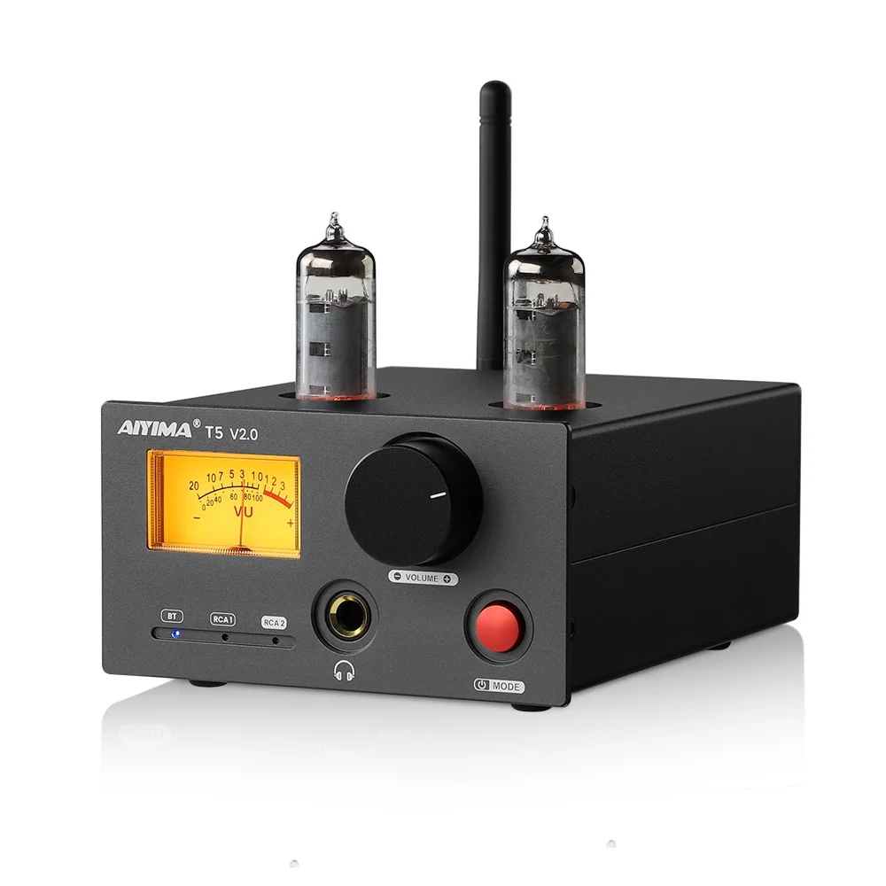 AIYIMA T5 V2.0 HiFi Bluetooth Tube Amplifier NE5532 Stereo Amplifier Class D 2.0 Channel Headphone AMP with VU Meter 160W*2