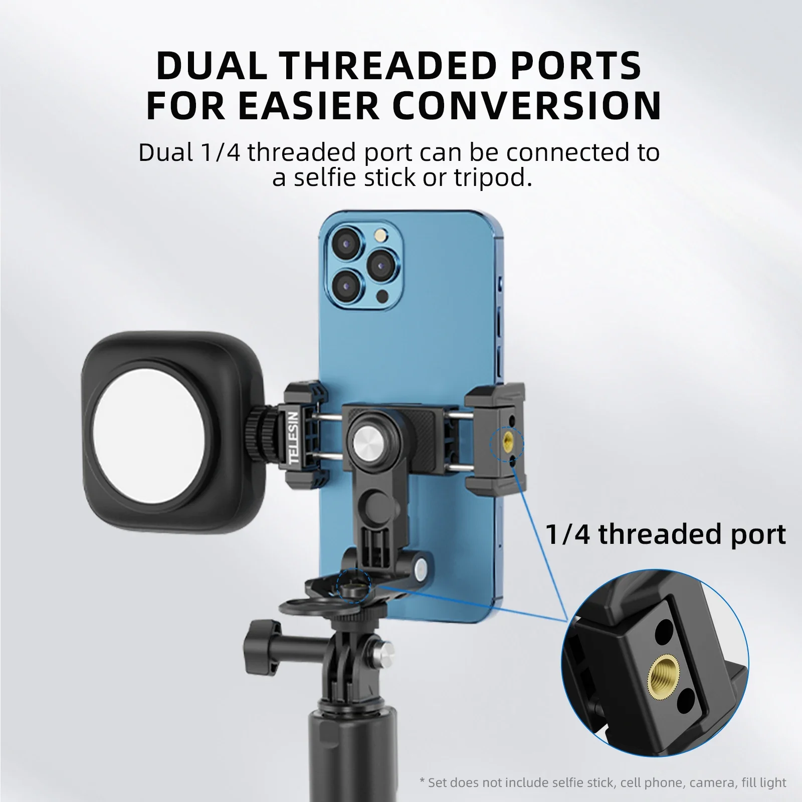 TELESIN Rotatable Mobile Phone Clip With 1/4 Screw Cellphone Holder Desk Holder Tripod Mount Desk Bracket For Samsung Iphone ﻿