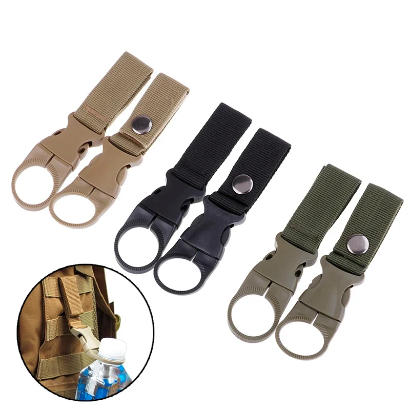 2Pcs Multifunctional Nylon Webbing Water Bottle Holder Hooks, Backpack Hanging Clip Carabiner Belt Buckle for Climbing Outdoor