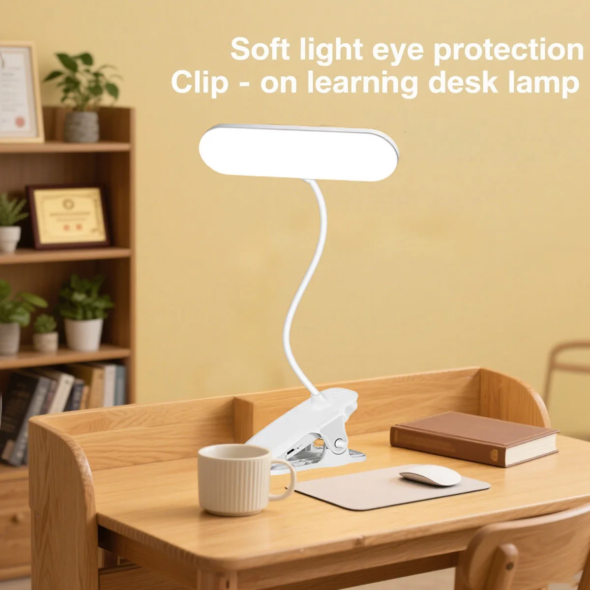 Luz noturna LED com clipe, luz de escritório, estudo e leitura, adequada para iluminação de viagens, quarto e dormitório
