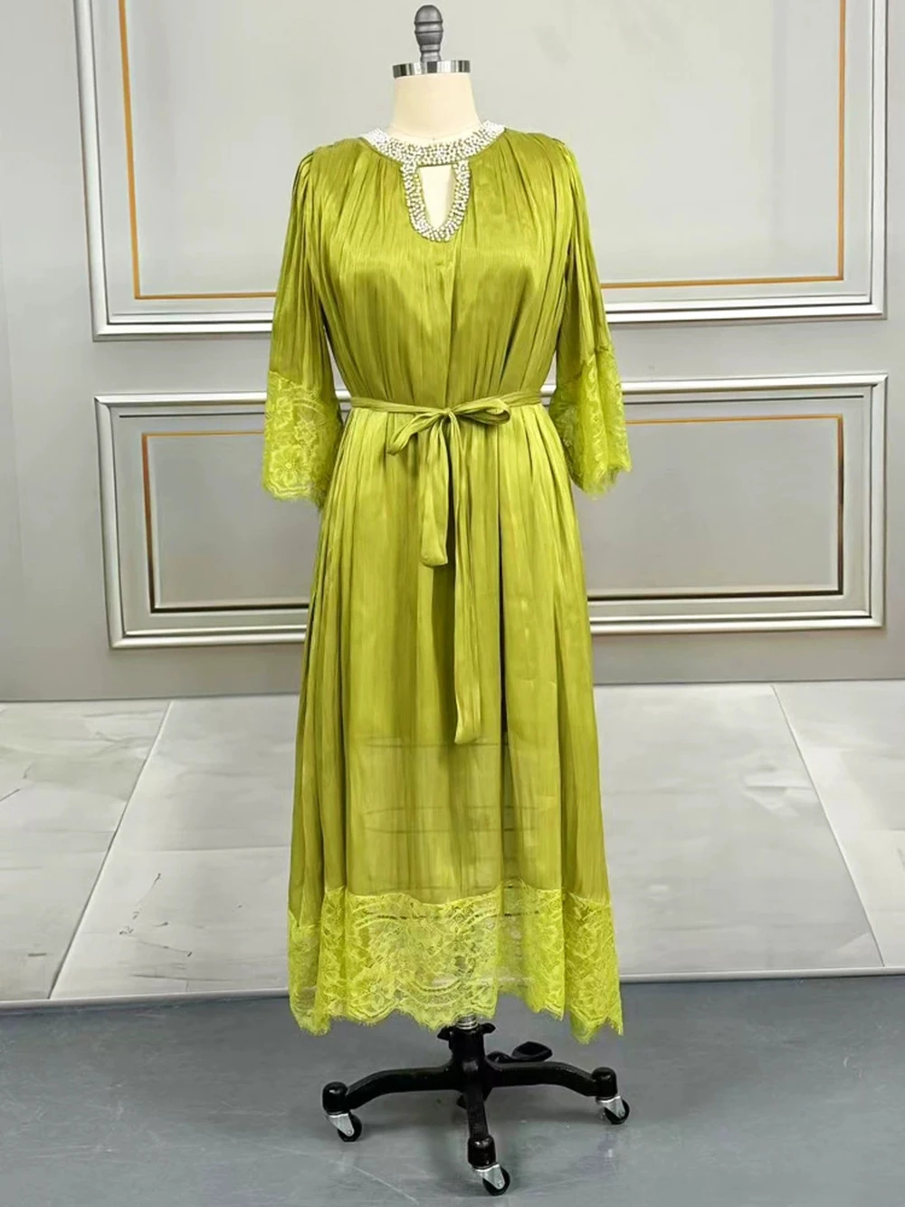 Plus Size Damen Faltenkleid High-End Plissee Spitze langer Rock Sommer europäisch und amerikanisch-GZXX1021