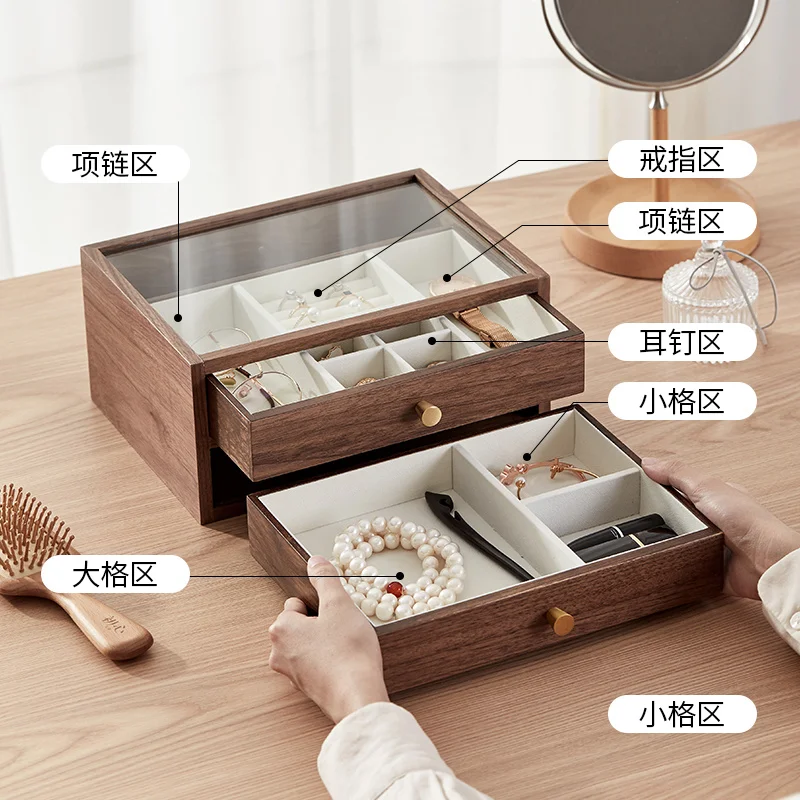 

Wooden Box European Drawer High-End Entry Lux Large Capacity Earrings Necklace Exquisite Hand Jewelry Storage