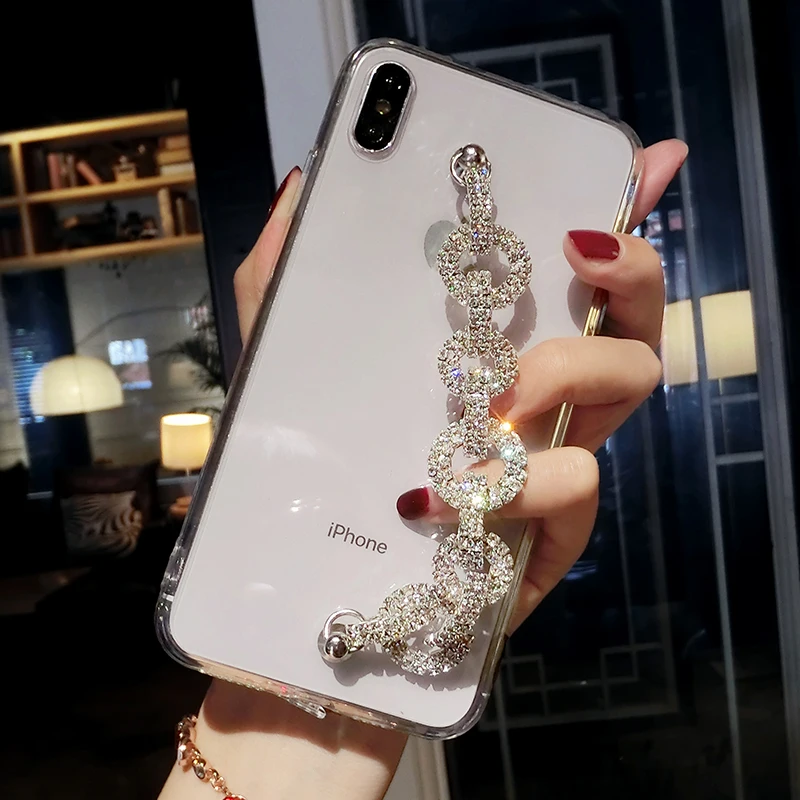 Women Bling Rhinestone Diamond Bracelet Chain Case For Samsung Galaxy Note 10 20 S25 S24 S23 S22 S21 S20 S10 S24FE Soft Cover