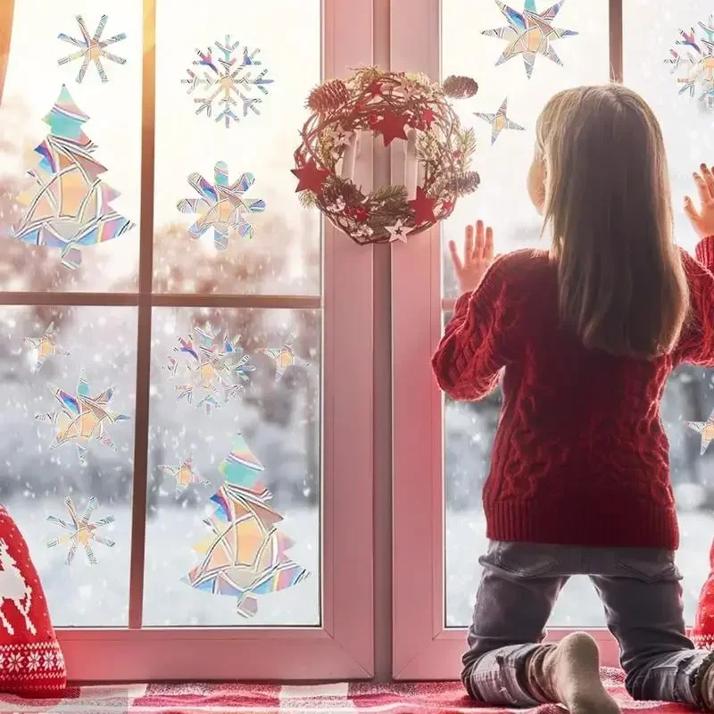 Christmas Snowflake Suncatcher Wall Stickers Static Window Glass PVC Stickers Christmas Decorations 2024 크리스마스 Різдвяні прикраси