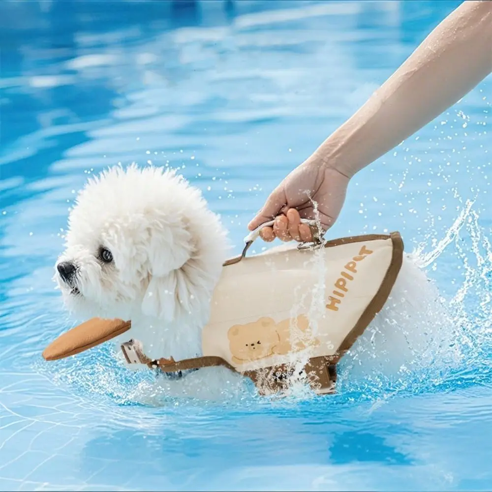 

High Buoyancy Dog Life Jacket Anti Choking Waterproof Dog Swimming Vest Adjustable Cartoon Bear Dog Swim Suit Water Activities
