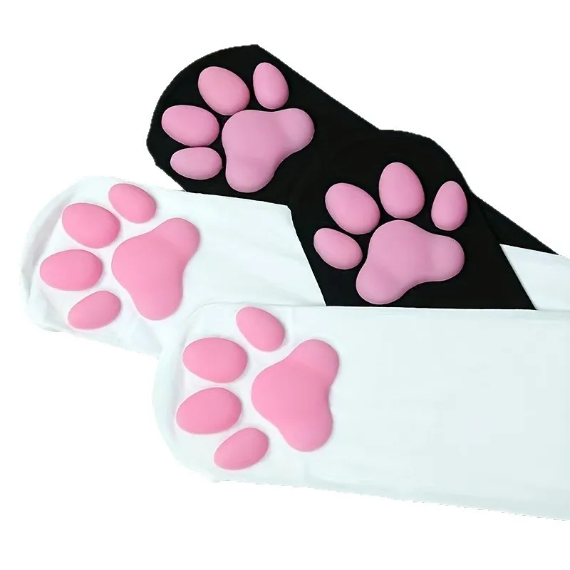 1 Pairs New Cat Paw Pad Sock Cute Lolita Thigh High Socks For Women Cosplay 3d Kitten Claw Striped Knee Length Socks