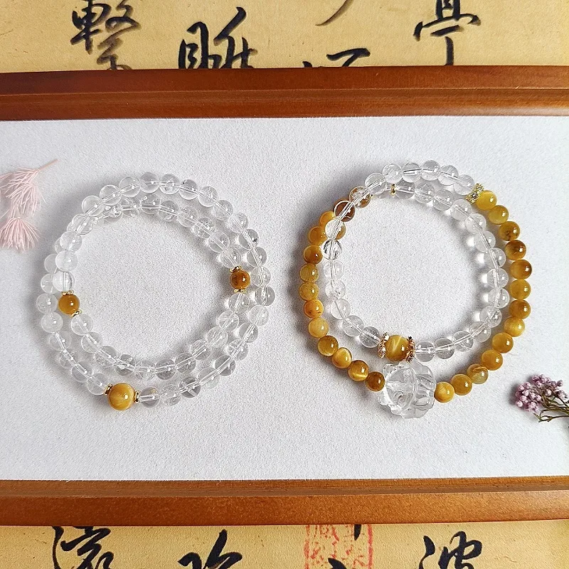 

Чистый натуральный белый двойной круг женский простой высококачественный смысл сращенный золотой тигровый глаз модный универсальный девятихвостый кристалл лисы